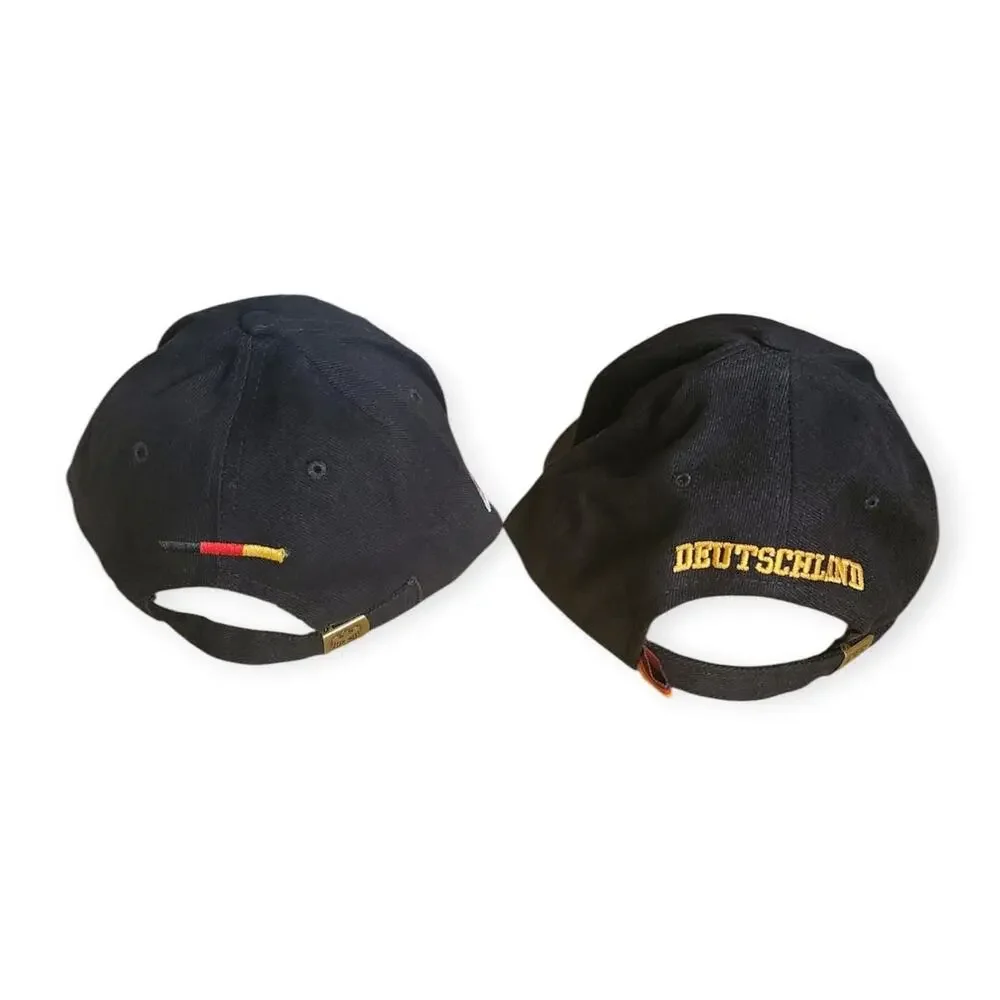 Pair of Deutschland Germany Black Embroidered Baseball Soccer Cap Hat Lid NEW - Picture 4 of 8